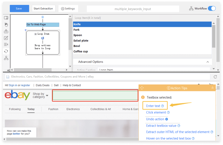Getting Keywords list Data from Website with Octoparse Step 7